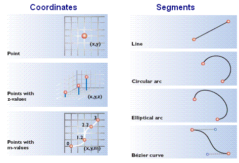 Feature geometry in the geodatabase is defined both by coordinates and segements.